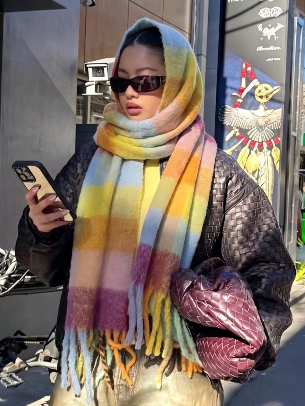 wamt Cozy Multicolor Plaid Women's Soft Thick Shawl scarf with tassels